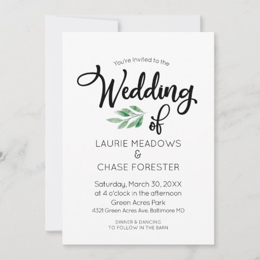 Faire-part de mariage de verdure à l'aquarelle min (Devant)