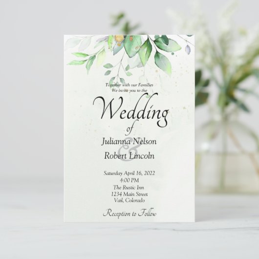 Faire-part de mariage de verdure aquarelle (Debout devant)