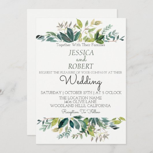 Faire-part de mariage de verdure botanique moderne (Devant / Derrière)