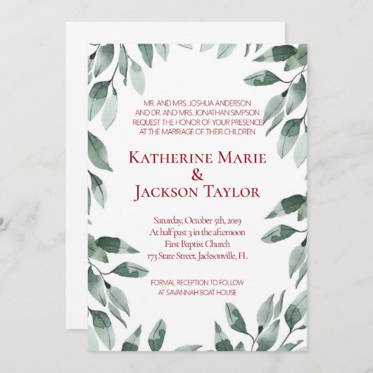 Faire-part de mariage de verdure de canneberge et (Devant / Derrière)