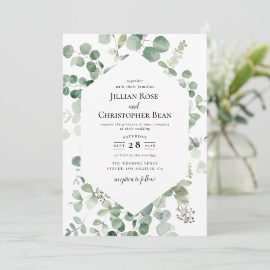 faire-part de mariage de verdure d'eucalyptus (Debout devant)