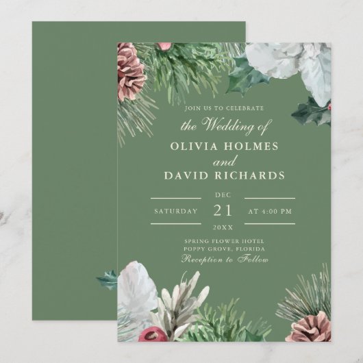 Faire-part de mariage de verdure d'hiver (Devant / Derrière)