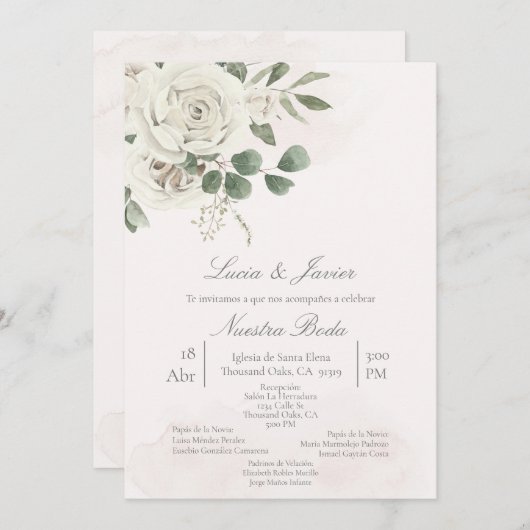 Faire-part de mariage de verdure espagnol (Devant / Derrière)