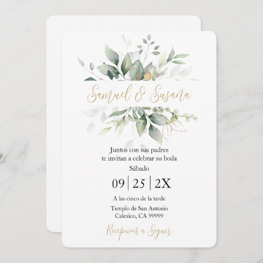 Faire-part de mariage de verdure espagnol (Devant / Derrière)
