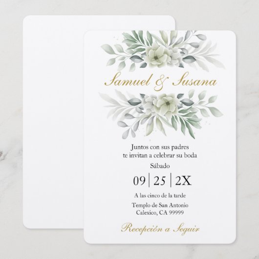 Faire-part de mariage de verdure espagnol (Devant / Derrière)