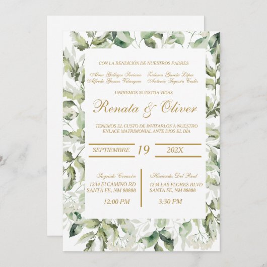 Faire-part de mariage de verdure espagnol (Devant / Derrière)
