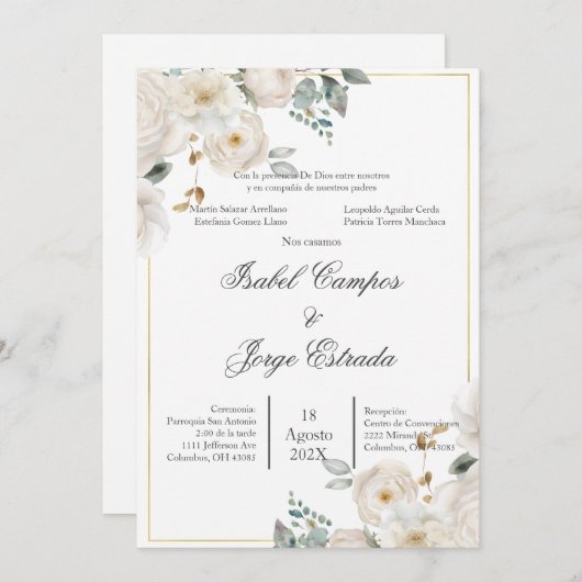 Faire-part de mariage de verdure espagnol (Devant / Derrière)