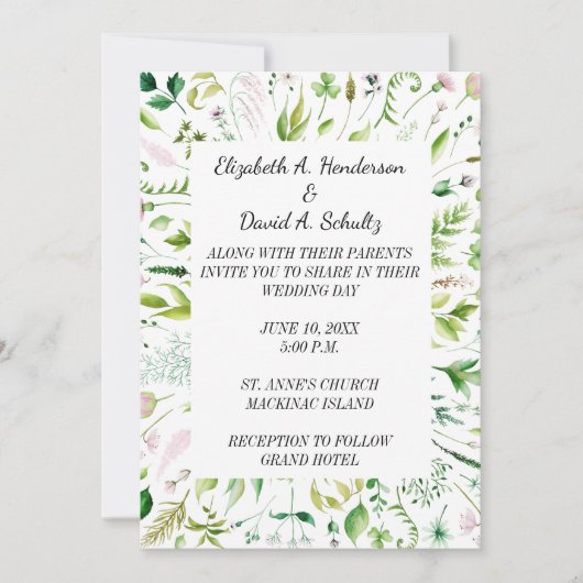 Faire-part de mariage de verdure fleurie (Devant)