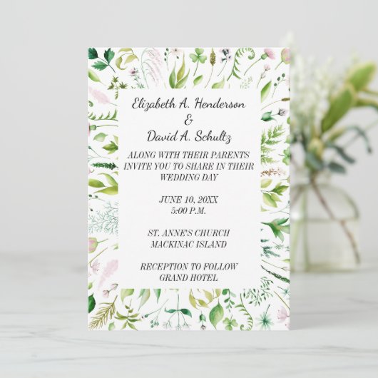 Faire-part de mariage de verdure fleurie (Debout devant)