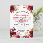 Faire-part de mariage de verdure fleurie rose et b (Debout devant)
