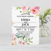 Faire-part de mariage de verdure fleurie rose et b (Debout devant)