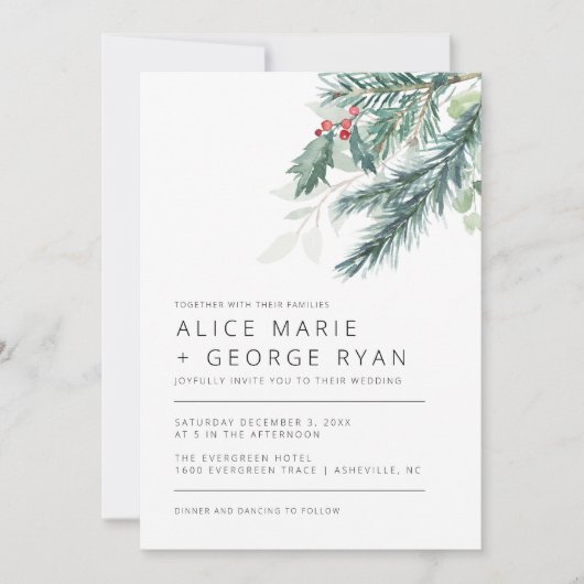 Faire-part de mariage de verdure hivernale moderne (Devant)