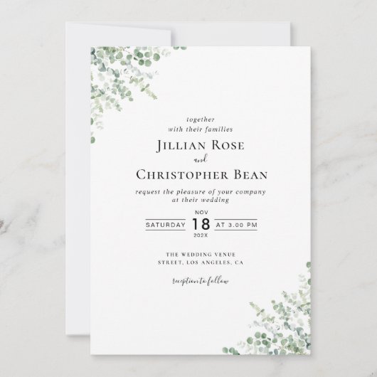 faire-part de mariage de verdure moderne eucalyptu (Devant)
