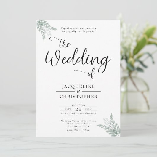 Faire-part de mariage de verdure monogramme (Debout devant)