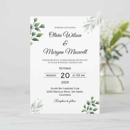 Faire-part de mariage de verdure printanière (Debout devant)