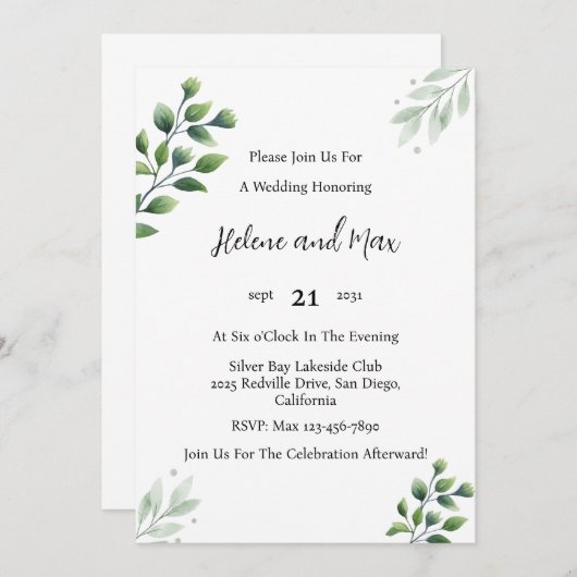 Faire-part de mariage de verdure rustique (Devant / Derrière)