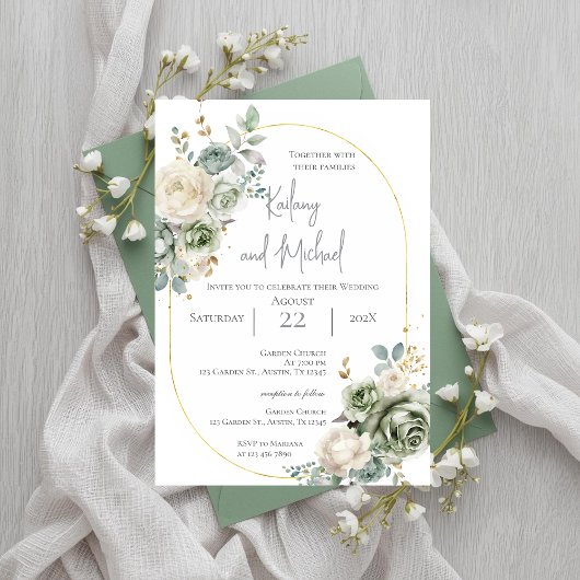 Faire-part de mariage de verdure sauge