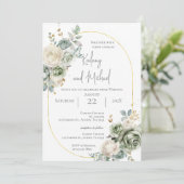 Faire-part de mariage de verdure sauge (Debout devant)