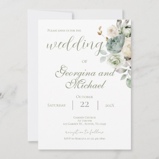 Faire-part de mariage de verdure sauge (Devant)