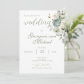 Faire-part de mariage de verdure sauge (Debout devant)