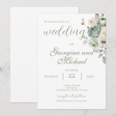 Faire-part de mariage de verdure sauge (Devant / Derrière)