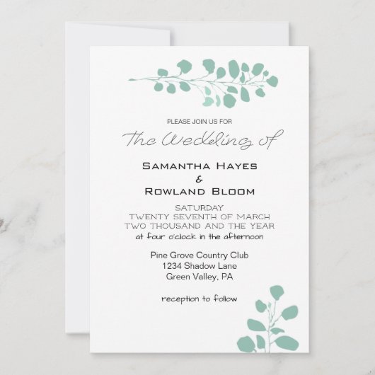 Faire-part de mariage de verdure simple (Devant)