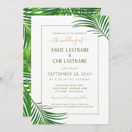Faire-part de mariage de verdure tropicale moderne (Devant / Derrière)