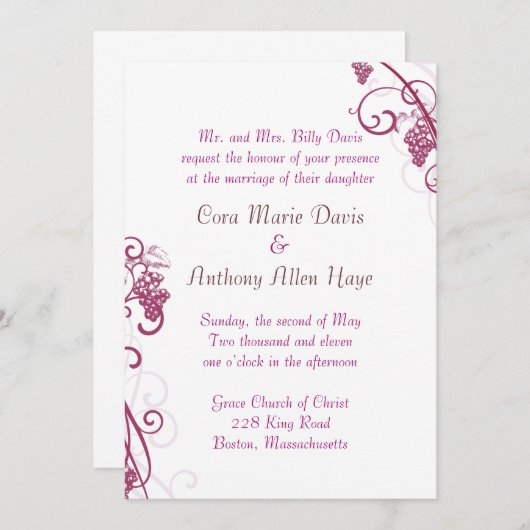 Faire-part de mariage de vigne (Devant / Derrière)