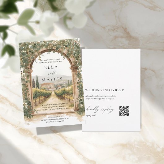 Faire-part de mariage de vignoble italien avec arc