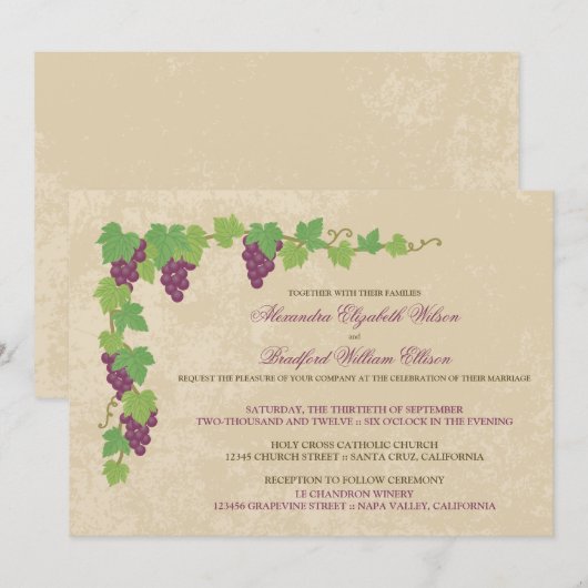 Faire-part de mariage de vignoble (texture de (Devant / Derrière)