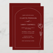 Faire-part de mariage de vin Rose de dessin de lig (Devant / Derrière)