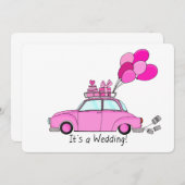 Faire-part de mariage de voiture Cartoon rose (Devant / Derrière)