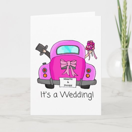 Faire-part de mariage de voiture Cartoon rose (Devant)