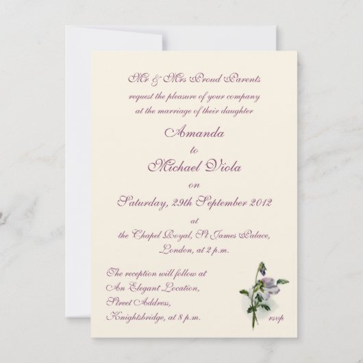 faire-part de mariage de volets violets (Dos)