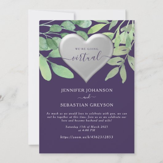 Faire-part de mariage de zoom violet (Devant)