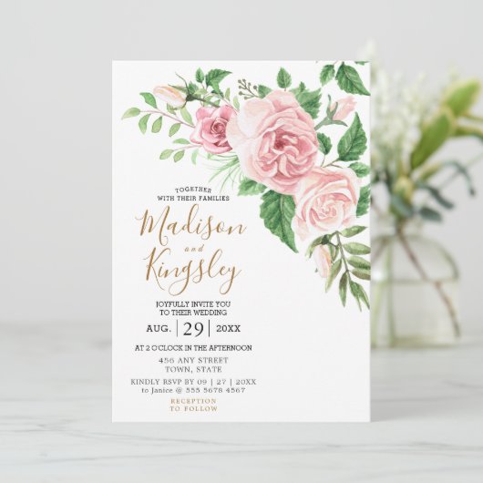 Faire-part de mariage d'eau rose moderne (Debout devant)