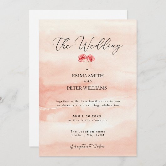 Faire-part de mariage d'eau rose simple (Devant / Derrière)