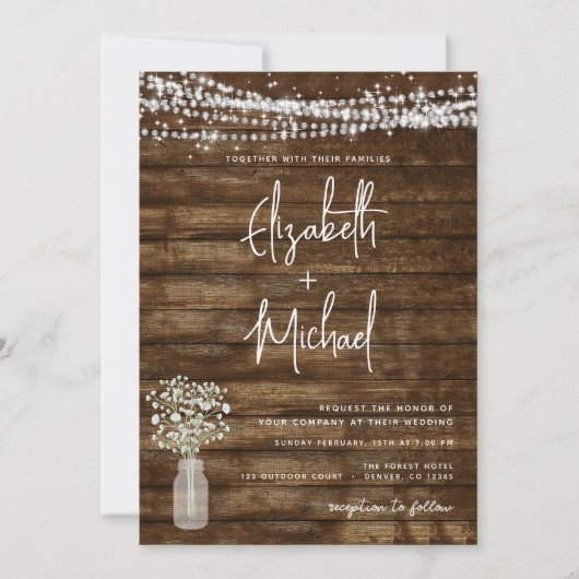 Faire-part de mariage d'éclairage rustique des fer (Devant)