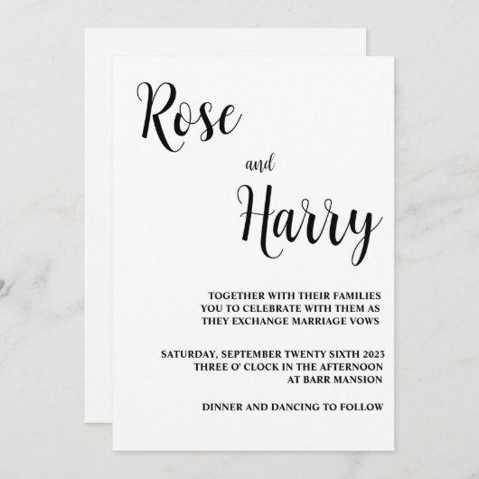 Faire-part de mariage décontracté minimal (Devant / Derrière)