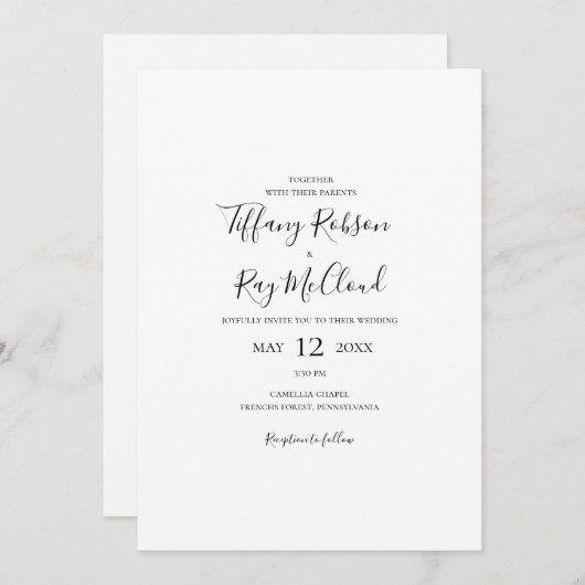 Faire-part de mariage Décontracté simple et élégan (Devant / Derrière)