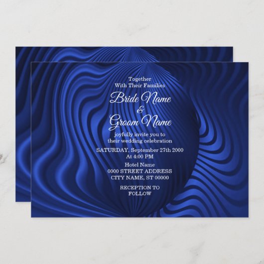 Faire-part de mariage décorative Blue Navy (Devant / Derrière)