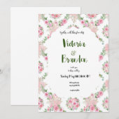 faire-part de mariage décoré de fleur rose EN (Devant / Derrière)