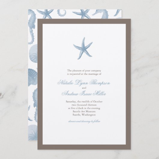 Faire-part de mariage d'écrevisse - BLEU (Devant / Derrière)