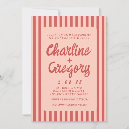 Faire-part de mariage d'écriture manuscrite rose e (Devant)