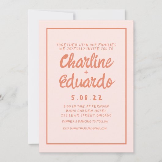 Faire-part de mariage d'écriture manuscrite rose e (Devant)