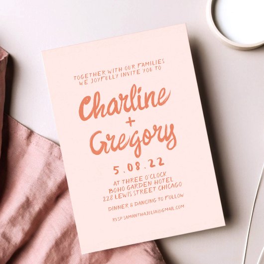 Faire-part de mariage d'écriture manuscrite rose e