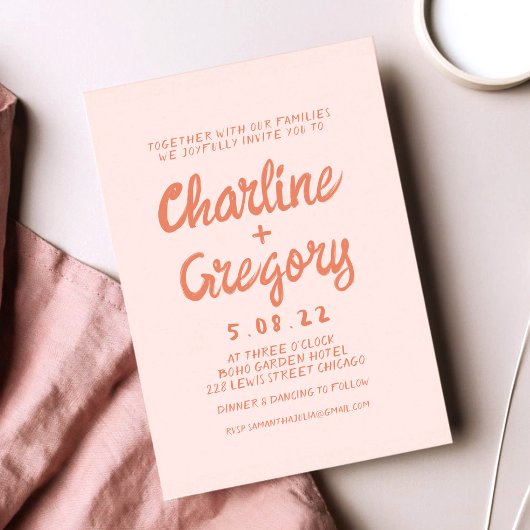 Faire-part de mariage d'écriture manuscrite rose e