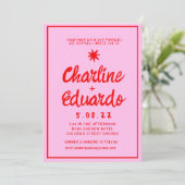 Faire-part de mariage d'écriture manuscrite rose e (Debout devant)