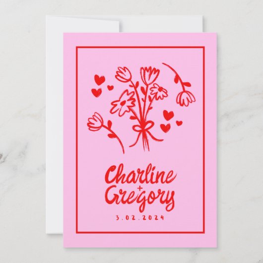 Faire-part de mariage d'écriture manuscrite rose e (Dos)