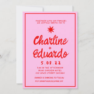 Faire-part de mariage d'écriture manuscrite rose e